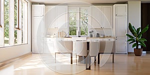 3D render of a modern, clean kitchen interior