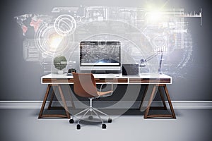 3d render of modern computer workplace setup