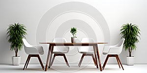 3d render of a modern dining room with white chairs and table