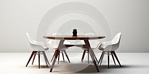 3d render of a modern dining room with white chairs and table