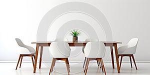 3d render of a modern dining room with white chairs and table