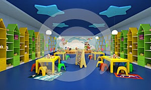 3d render of modern kids game room