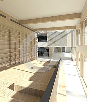 3d render of modern library, interior