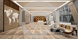 3d render of hotel lobby