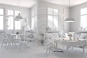 3d render of modern white clean interior room