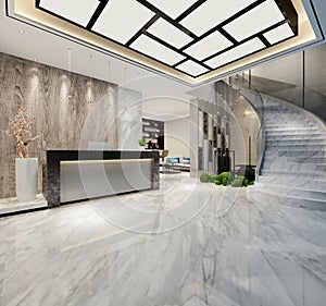 3d render of hotel lobby