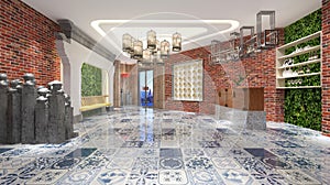 3d render of hotel lobby interior