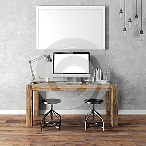 3d render of modern workplace setup