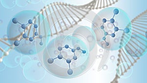 Trojrozmerná grafika vykreslená počítačom molekula bunka v kvapalina bublina chromozóm v modrý.veda kozmetický alebo zdravotná starostlivosť,zdravotné 