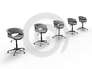 3D render - multiple empty chairs in a line