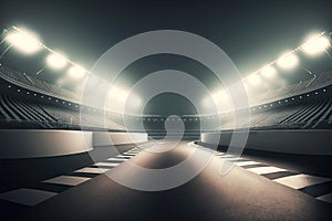 3d render neon huge empty stadium with bright illumination