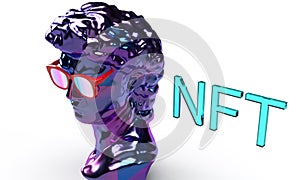 3d render,NFT Non fungible token. Crypto art concept. Technology selling unique collectibles, games characters, blockchain assets