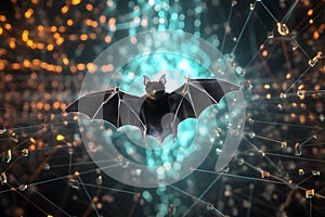3D render Nipah virus and a bat in a digital binary background