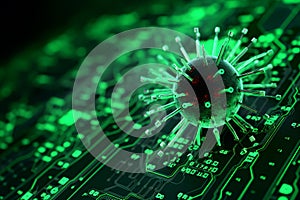 3D render Nipah virus in a digital binary background