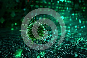 3D render Nipah virus in a digital binary background