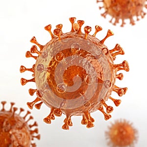 3D render of an orange coronavirus particle isolated on white photo