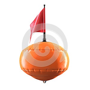 3D render of orange diving scuba buoy with flag isolated on white