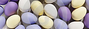 3d render of pastel colored Easter eggs on a white background