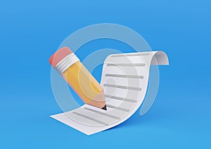 3d Render Pencil Writing on White Paper