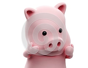 3d render of Pig with sad expression on white background