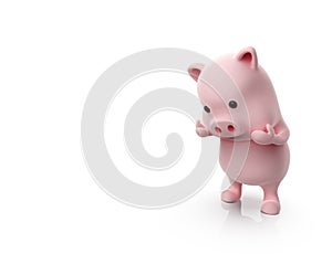 3d render of Pig with sad expression on white background