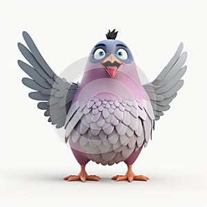 3d Render Plastic Cartoon Pigeon Full Body On White Background photo