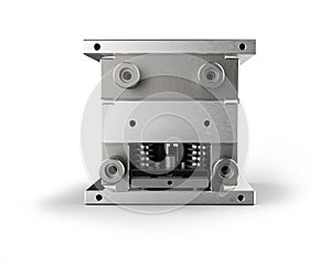 3D render of plastic moulding machine. Plastic injection moulding.Cups, boxes, toolboxes.