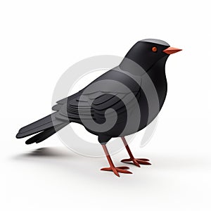 Colorful 3d Render Of Plastic Cartoon Blackbird On White Background photo