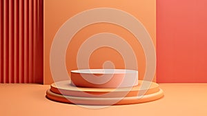 3d render of podium for product presentation in minimal style with orange background. AI Generated