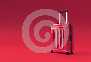 3D Render Polycarbonate Suitcase on Red Purplle Background photo