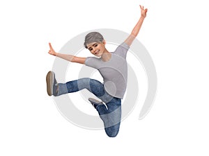 3D Render : The portrait of a young boy is jumping in the air with happy feeling