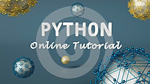 3d render of Python online training advertisement. Programming tutorial. Coding concept. Python language e-learning. Online