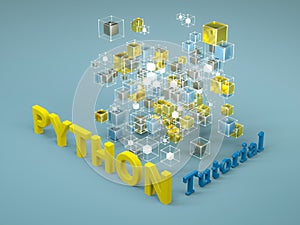 3d render of Python tutorial. Programming tutorial. Coding concept. Python language e-learning. Online education
