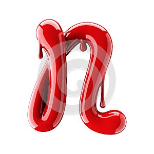 3D render of red alphabet make from nail polish. Handwritten cursive letter N. Isolated on white photo