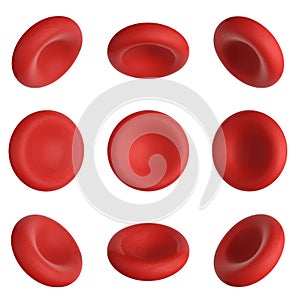 3d render red blood cells rotate 9 degrees on white photo