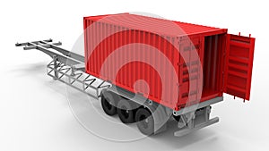 3D render - red freight container on wheels