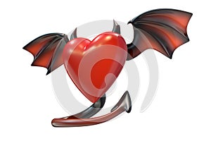 3D render of Red Heart shape with devil wings isolated on white background