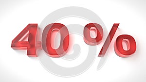 3D render red text 40 percent off