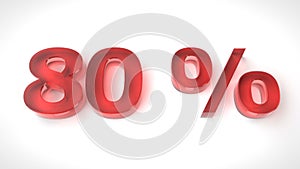 3D render red text 80 percent off