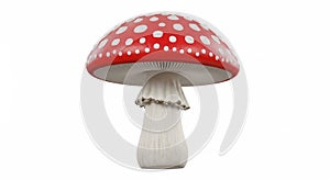 3D Render of a Red Toadstool Mushroom with White Spots on White Background
