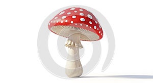 3D Render of a Red Toadstool Mushroom with White Spots on White Background