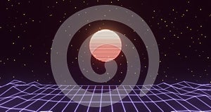 retro wireframe poster with geometric object