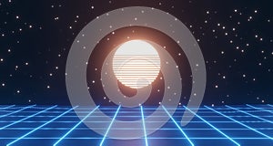 Retro wireframe poster with geometric object