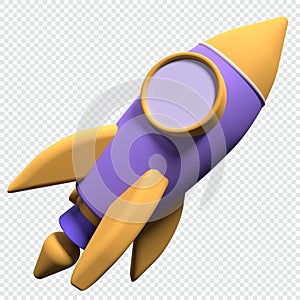 3d render rocket cartoon. 3d space rocket icon. Spaceship icon. 3d render of rocket on transparent background. 3d render