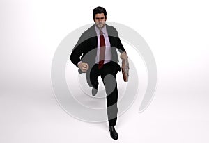 3D render : a running man  in casual business suit with a briefcase in his hand