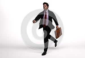 3D render : a running man  in casual business suit with a briefcase in his hand