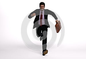 3D render : a running man  in casual business suit with a briefcase in his hand