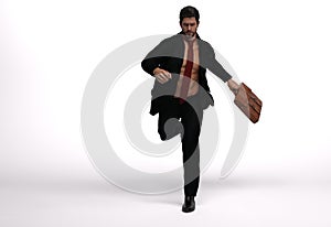 3D render : a running man  in casual business suit with a briefcase in his hand