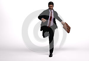 3D render : a running man  in casual business suit with a briefcase in his hand