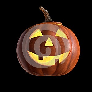 Gráficos tridimensionales renderizados por computadora de aterrador calabaza cabeza sobre el negro 